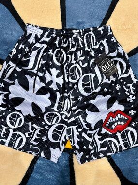 Black Gothic Mesh Shorts Streetwear Metal Tip Drawstrings Pockets NWT